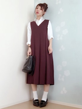 「JELLY BEANS」｜「アイテム（ジャンパースカート）」を使った、MIKUさん（レディース・158cm）の春コーディネート