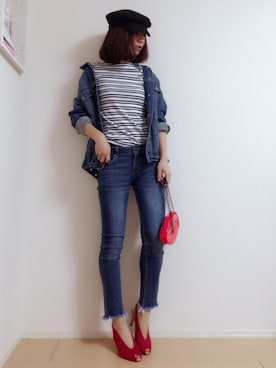 「LEPSIM（レプシィム）のマリンキャスケット　735142（キャスケット）」を使った、MIKUさん（レディース・158cm）の春コーディネート