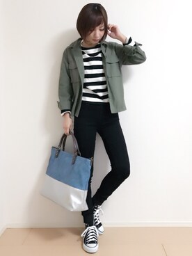 「U.S.POLO ASSN.」｜「アイテム（ミリタリージャケット）」を使った、MIKUさん（レディース・158cm）の秋コーディネート
