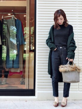 「ZOZO（ゾゾ）のスリムテーパードデニムパンツ［WOMEN］（デニムパンツ）」を使った、MIKUさん（レディース・158cm）の秋コーディネート