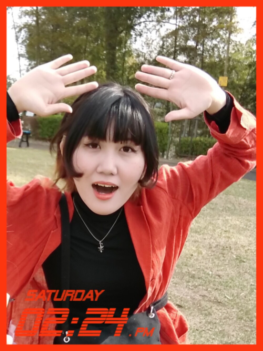 「春、古着、レトロ、复古、vintage」｜「usedのアイテム（テーラードジャケット、オレンジ系）」を使った、松八さん（レディース・157cm）の春コーディネートの1枚目の写真