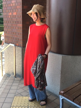 「アイテム（ワンピース/ドレス、レッド系）」を使った、tani ayanaさん（レディース・165cm）の夏コーディネート
