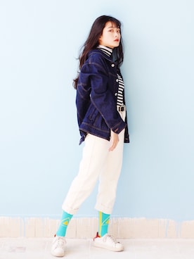 「blue」｜「アイテム（レッグウェア）」を使った、魚漫姗さん（レディース・158cm）の春コーディネート