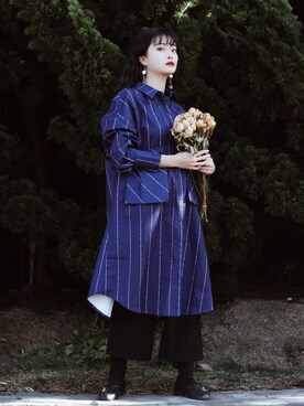 「blue」｜「アイテム（シャツワンピース）」を使った、魚漫姗さん（レディース・157cm）の夏コーディネート