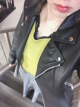 「FOREVER 21（フォーエバー トゥエンティーワン）のアイテム（ライダースジャケット）」を使った、まさん（レディース・163cm）の冬コーディネート