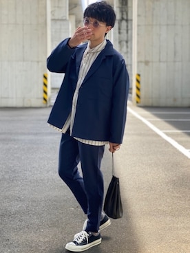 「巾着バッグ」｜「アイテム（セットアップ）」を使った、Kさん（メンズ・168cm）の春コーディネート