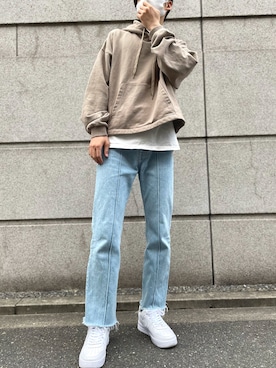 「MONKEY TIME（モンキータイム）のアイテム（パーカー）」を使った、Kaiyaさん（メンズ・175cm）の春コーディネート