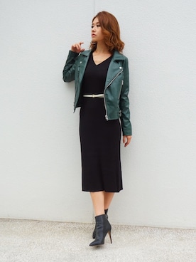 「アイテム（ライダースジャケット）」を使った、ECLINさん（レディース・160cm）の夏コーディネート