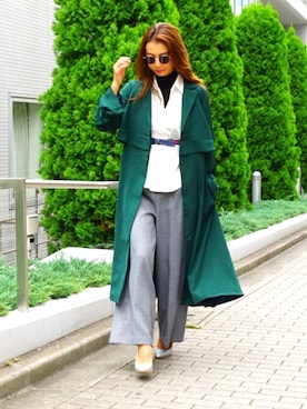 「アイテム（トレンチコート、グリーン系）」を使った、ECLINさん（レディース・160cm）の秋コーディネート