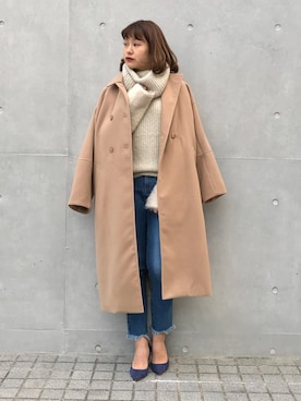 「ECLIN（エクラン）のアイテム（ステンカラーコート）」を使った、ECLINさん（レディース・166cm）の秋コーディネート