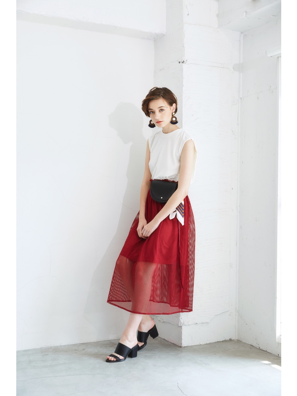 メッシュレイヤースカート レッド メッシュレイヤースカート レッド スカート