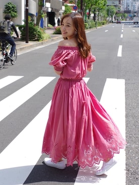 「ECLIN（エクラン）のアイテム（ワンピース）」を使った、ECLINさん（レディース・153cm）の夏コーディネート