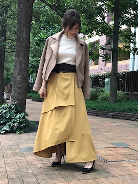 「アイテム（ライダースジャケット）」を使った、ECLINさん（レディース・153cm）の秋コーディネート