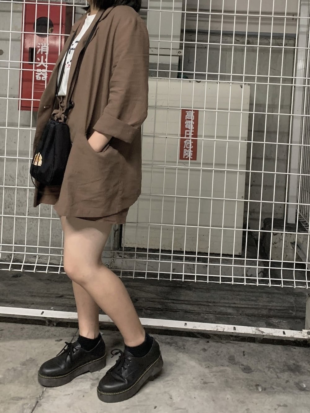 「セットアップ、古着、古着MIX、夏コーデ、へザー、ブラウン」｜「Heatherのアイテム（セットアップ、ブラウン系）」を使った、そさん（レディース・153cm）の夏コーディネートの1枚目の写真