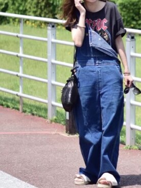 「バンドT」｜「アイテム（オールインワン・サロペット）」を使った、NARUKA  さん（レディース・163cm）の夏コーディネート