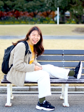 「アイテム（ソックス/靴下、グリーン系）」を使った、cocoさん（レディース・158cm）の冬コーディネート