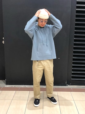 「AURALEE」｜「アイテム（ニットキャップ/ビーニー）」を使った、たかさん（メンズ・173cm）の冬コーディネート