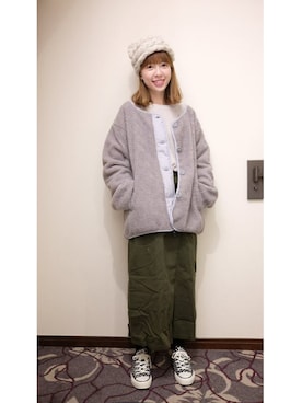 「cepo（セポ）のアイテム（ノーカラージャケット）」を使った、エンジェルさん（レディース・157cm）の冬コーディネート