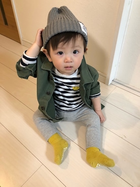 「H&M（エイチ・アンド・エム）のアイテム（ミリタリージャケット）」を使った、keitaさん（キッズ・80cm）の春コーディネート