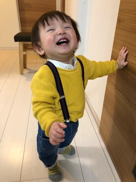 「combimini（コンビミニ）のアイテム（パンツ）」を使った、keitaさん（キッズ・80cm）の春コーディネート