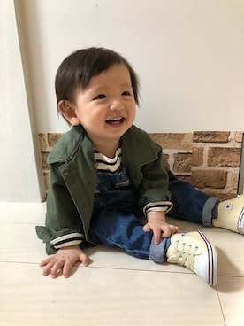 「H&M（エイチ・アンド・エム）のアイテム（ミリタリージャケット）」を使った、keitaさん（キッズ・80cm）の春コーディネート