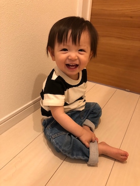 「combimini（コンビミニ）のアイテム（パンツ）」を使った、keitaさん（キッズ・80cm）の春コーディネート