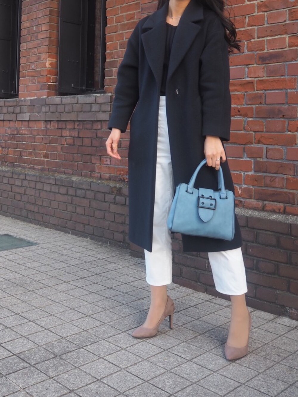 「spring、springcode、ootd」｜「green label relaxingの[ FAbRICA ] ◆ FFC ロング チェスター コート（チェスターコート、ブルー系）」を使った、SHINO.ISHIMARUさん（レディース・162cm）の春コーディネートの1枚目の写真