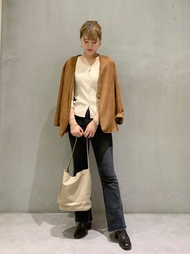 「SHENERY（シーナリー）のアイテム（ノーカラージャケット）」を使った、OSAKA_172cmさん（レディース・172cm）の秋コーディネート