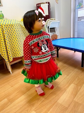「クリスマスコーデ」｜「アイテム（ソックス/靴下）」を使った、momomoさん（キッズ・90cm）の冬コーディネート