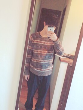 「GU（ジーユー）の（GU）コットンリネンスリムフィットトラウザー（MEN ⁄ チノ・イージーパンツ・デザインパンツ）」を使った、ゆーだいさん（メンズ・169cm）の冬コーディネート