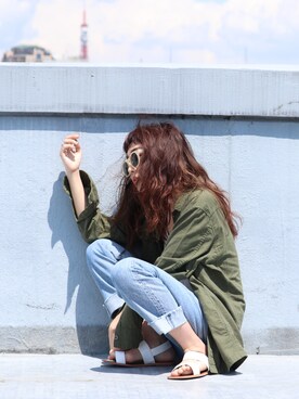 「Ungrid（アングリッド）のストラップサンダル（サンダル）」を使った、知久友里恵さん（レディース・164cm）の春コーディネート