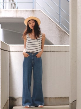 「Ungrid（アングリッド）のストラップサンダル（サンダル）」を使った、知久友里恵さん（レディース・164cm）の春コーディネート