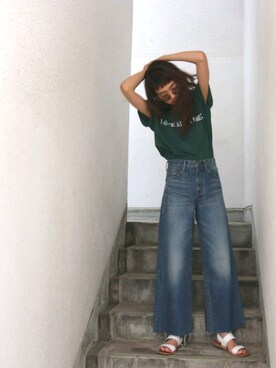 「Ungrid（アングリッド）のストラップサンダル（サンダル）」を使った、知久友里恵さん（レディース・164cm）の夏コーディネート