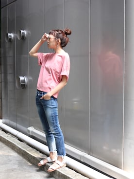 「Ungrid（アングリッド）のストラップサンダル（サンダル）」を使った、知久友里恵さん（レディース・164cm）の夏コーディネート