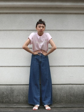 「Ungrid（アングリッド）のストラップサンダル（サンダル）」を使った、知久友里恵さん（レディース・164cm）の夏コーディネート