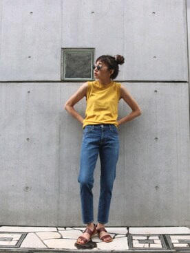 「Ungrid（アングリッド）のストラップサンダル（サンダル）」を使った、知久友里恵さん（レディース・164cm）の夏コーディネート