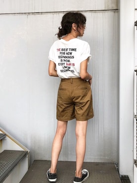 「Ungrid（アングリッド）の【Casual】ﾁﾉﾊｰﾌPT（チノパンツ）」を使った、知久友里恵さん（レディース・164cm）の夏コーディネート