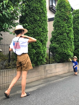 「Ungrid（アングリッド）の【Casual】ﾁﾉﾊｰﾌPT（チノパンツ）」を使った、知久友里恵さん（レディース・164cm）の夏コーディネート