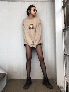 「MONKEY TIME（モンキータイム）のアイテム（スウェット）」を使った、知久友里恵さん（レディース・164cm）の冬コーディネート