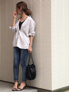 「BEAUTY&YOUTH UNITED ARROWS（ビューティーアンドユースユナイテッドアローズ）のBY∴ マーブルビックパーツ イヤリング ◆（イヤリング）」を使った、＊chii＊さん（レディース・156cm）の夏コーディネート