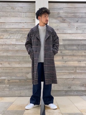 「MONKEY TIME（モンキータイム）のアイテム（チェスターコート）」を使った、TEI YUTAさん（メンズ・176cm）の秋コーディネート