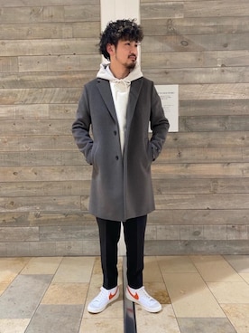 「RECOMMEND  ITEM STYLING」｜「アイテム（チェスターコート）」を使った、TEI YUTAさん（メンズ・176cm）の冬コーディネート