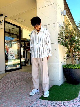 「WHITELAND（ホワイトランド）のWHITELAND/ホワイトランド/リネンシャツ（シャツ/ブラウス）」を使った、ツネマツさん（メンズ・187cm）の夏コーディネート