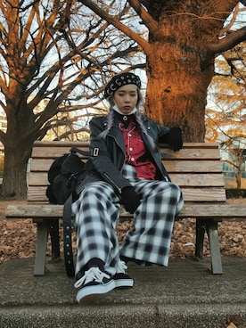 「M.Y.O.B（エム.ワイ.オー.ビー）のアイテム（ハンチング/ベレー帽）」を使った、Jujuさん（レディース・170cm）の冬コーディネート