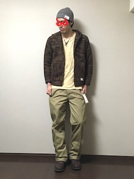 「ROUGH and RUGGED（ラフアンドラゲッド）のアイテム（帽子）」を使った、たけまるさん（メンズ・184cm）の春コーディネート