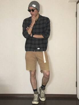 「ROUGH and RUGGED（ラフアンドラゲッド）のアイテム（帽子）」を使った、たけまるさん（メンズ・184cm）の夏コーディネート