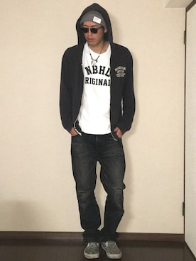 「ROUGH and RUGGED（ラフアンドラゲッド）のアイテム（帽子）」を使った、たけまるさん（メンズ・184cm）の夏コーディネート