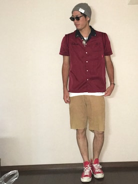 「ROUGH and RUGGED（ラフアンドラゲッド）のアイテム（帽子）」を使った、たけまるさん（メンズ・184cm）の夏コーディネート