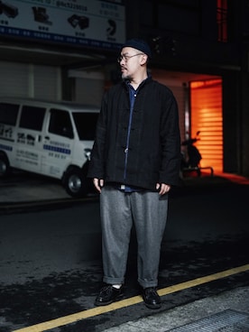 「orSlow（オアスロウ）のアイテム（ノーカラージャケット）」を使った、Shih The Othersさん（メンズ・173cm）の春コーディネート