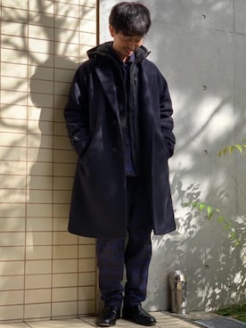 「一押しのアウタースタイル」｜「アイテム（チェスターコート）」を使った、中田 直宏さん（メンズ・171cm）の冬コーディネート